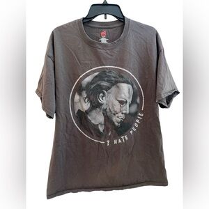 Hanes Halloween Rob Zombie Michael Myers Gray I Hate People Tshirt Sz XL